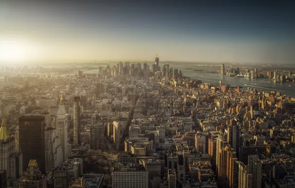 Город, вид, мегаполис, New York, Manhattan, панорамма