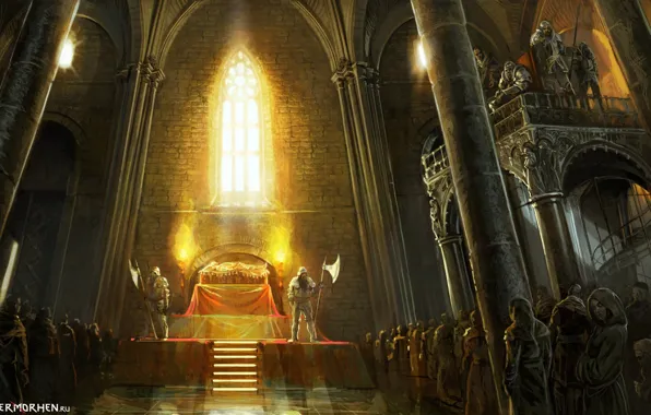 Замок, средневековье, Геральт, стража, The Witcher. Ведьмак