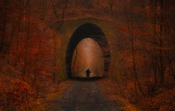 Red, loneliness, tunnel, person, intensity, optical effect