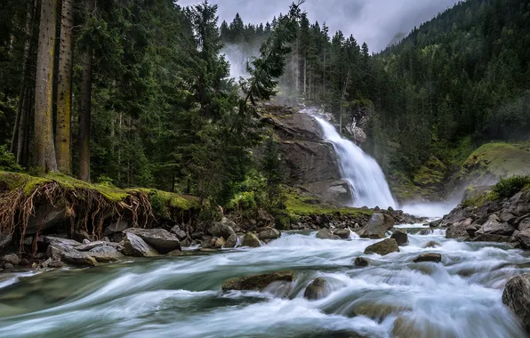 Пейзаж, река, водопад