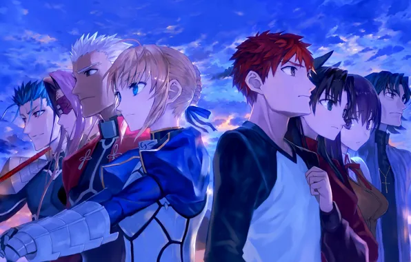 Картинка вечер, персонажи, Судьба ночь схватки, Fate / Stay Night