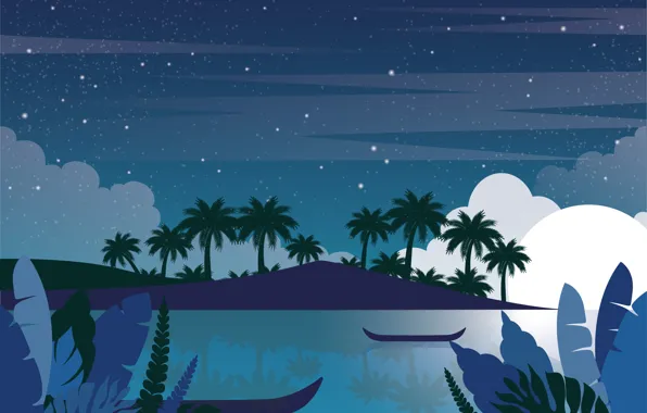 Тропики, Фон, Background, Tropics, Night Beach, Ночной пляж