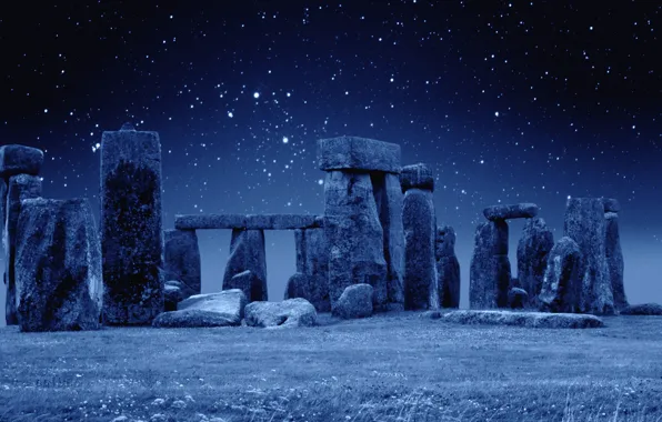 Картинка ночь, Англия, звёзды, Stonehenge, Стоунхэндж
