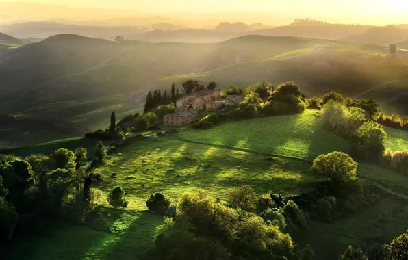 Зелень, пейзаж, природа, италия, тоскана