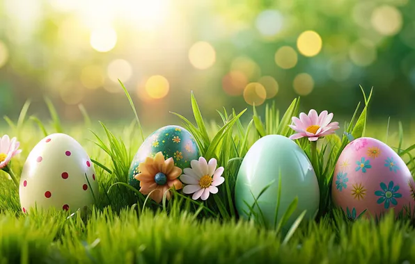 Цветы, яйца, весна, colorful, Пасха, happy, flowers, spring