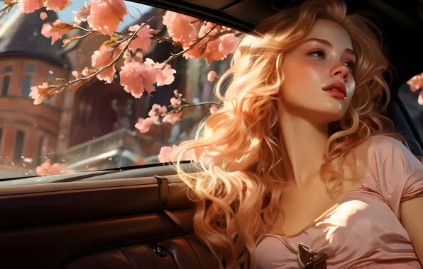 Картинка car, city, girl, blonde, ai art
