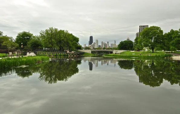 Картинка city, озеро, парк, небоскребы, USA, америка, чикаго, Chicago