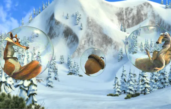 Картинка мультфильм, орех, белка, ледниковый период, Ice Age, пузырь
