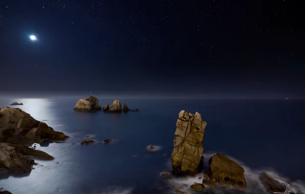 Картинка море, ночь, скалы