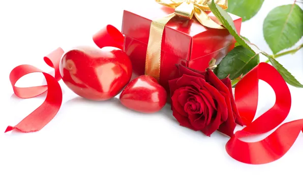 Картинка коробка, подарок, сердце, роза, colorful, лента, rose, flower