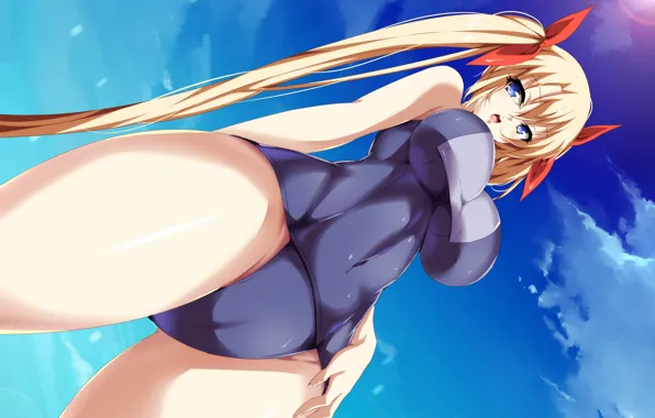 Girl, sexy, sky, long hair, boobs, anime, beautiful, pretty