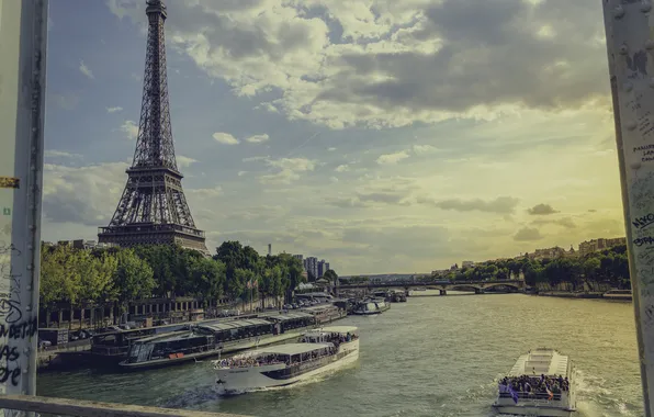 Река, эйфелева башня, париж, франция, paris