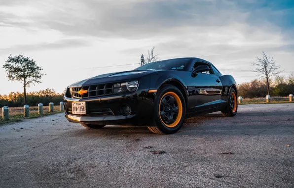 Картинка Chevrolet, Camaro, Orange, Black, Texas, Wheels