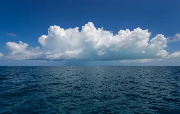 Картинка море, небо, облака, лодка, горизонт, парус