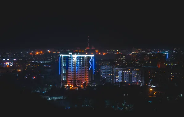 Пейзаж, ночь, огни, ночной город