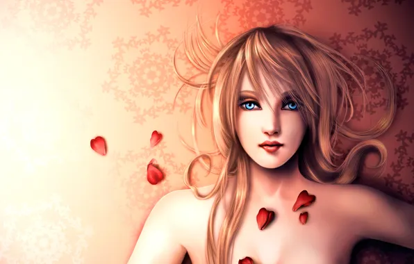 Картинка девушка, узор, лепестки, арт, роз, gothic-icecream