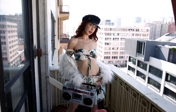 Red hair, model, redhead, sexy woman, boombox, photoshoot, posing, hot babe