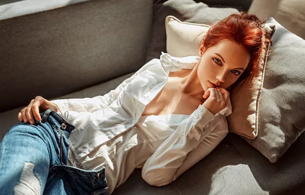 Девушка, Взгляд, Блузка, Алина Багрец, Ражеволосая