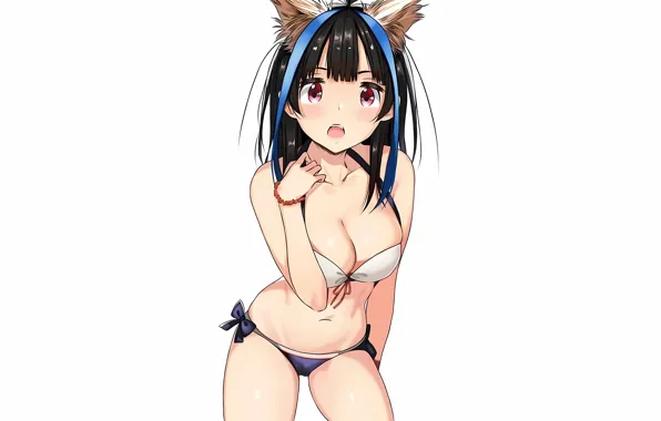 Girl, sexy, cleavage, long hair, boobs, animal ears, anime, beautiful