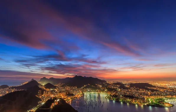 Картинка горы, город, рассвет, бухта, яхты, Rio de Janeiro