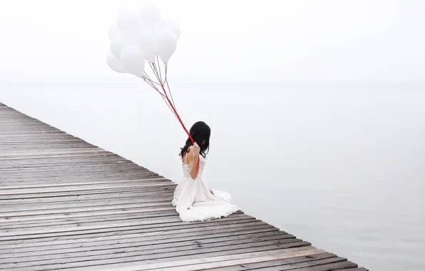 Картинка девушка, мост, шары