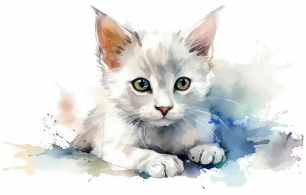 Кошка, кот, взгляд, поза, котенок, мордашка, ИИ-арт, нейросеть