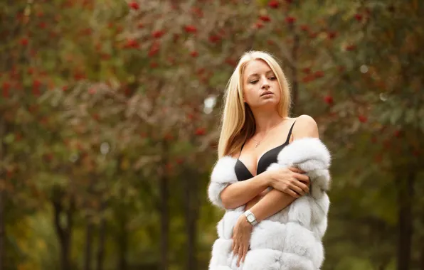 Картинка лето, девушка, лицо, волосы, белье, мех, Katya