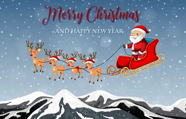 Картинка Зима, Рождество, Новый год, Санта Клаус, Олени, Merry Christmas, Сани