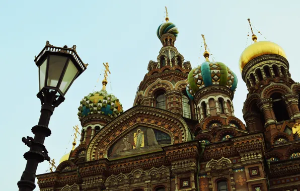 Картинка небо, Санкт-Петербург, фонарь, купола, Собор Воскресенья