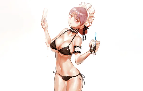 Girl, sexy, wet, cleavage, brown hair, brown eyes, boobs, anime