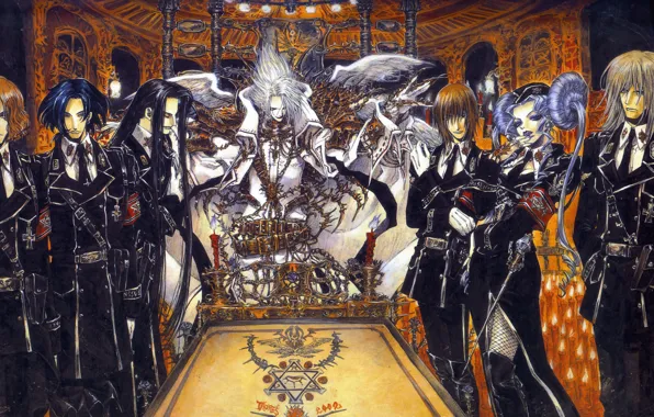 Свечи, символы, храм, trinity blood, пентаграмма, военная форма, шабаш, избранные