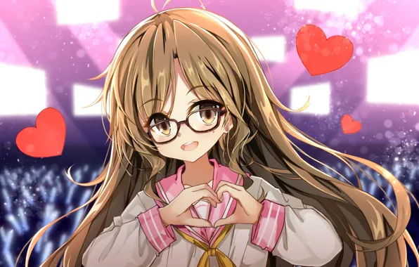 Картинка аниме, девочка, сердечки