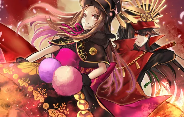 Девушки, аниме, арт, помпоны, fate grand order, nobunaga oda