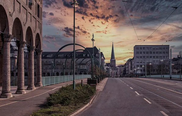 Картинка небо, улица, здания, дома, Германия, фонари