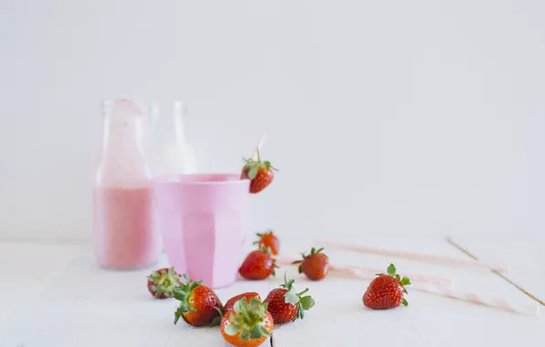 Ягоды, клубника, напиток, cup, strawberries, milkshake