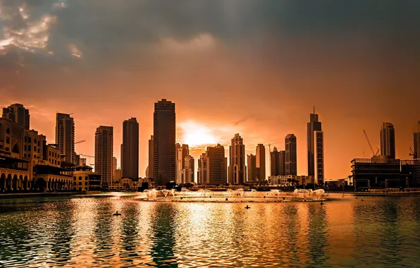 Картинка закат, город, Dubai
