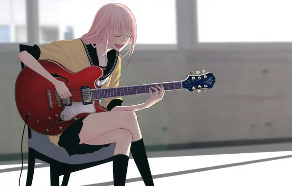 Картинка девушка, гитара, guitar, Vocaloid, Megurine Luka