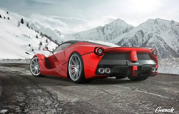 Ferrari, Snow, White, Wheels, LaFerrari, HRE, by Gurnade, Moutian
