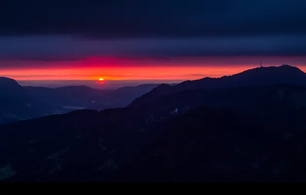 Небо, пейзаж, закат, горы, природа, Germany, Bavaria