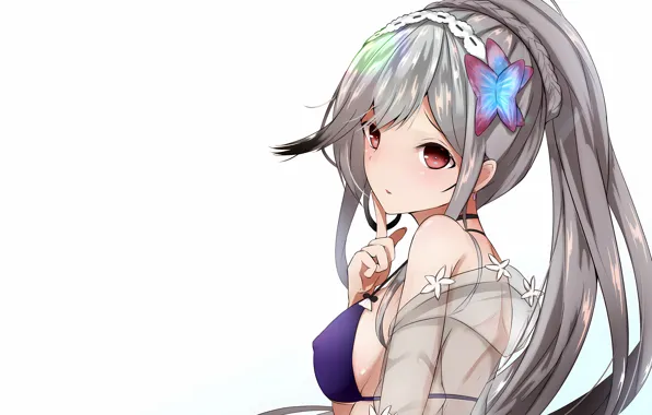 Girl, sexy, cleavage, long hair, boobs, anime, beautiful, red eyes