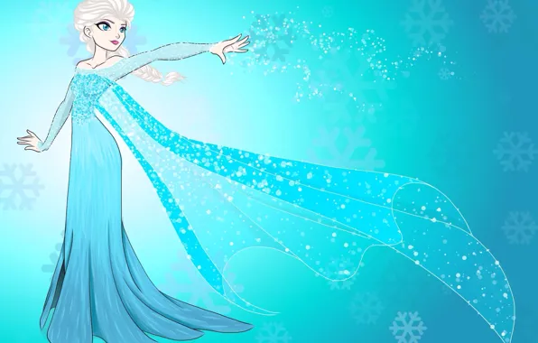 Снежинки, фон, платье, Frozen, Холодное сердце, Queen Elsa
