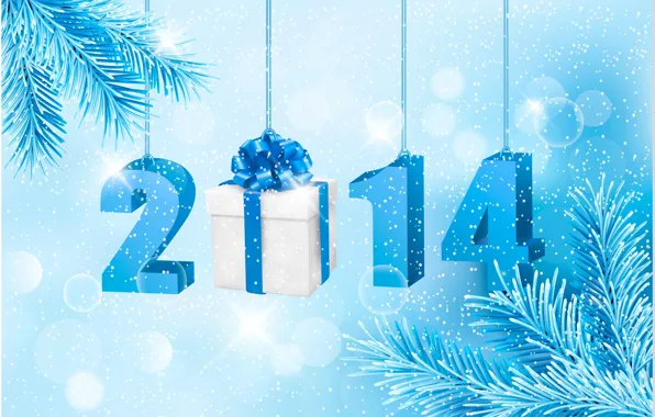 Картинка снег, снежинки, синий, фон, рождество, Новый год, сосна, 2014