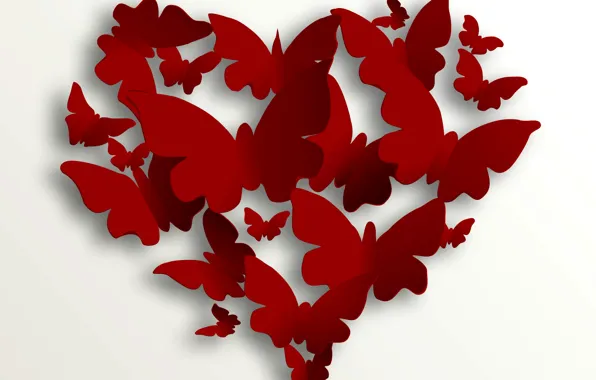 Бабочки, сердце, love, heart, romantic, Valentine's Day