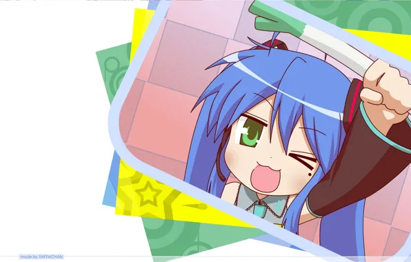 Пародия, vocaloid, Hatsune Miku, вокалоид, подмигивание, смотрит вверх, Lucky Star, Счастливая звезда