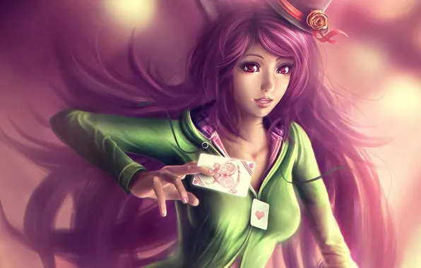 Картинка девушка, карта, арт, шляпка, уши, розовые волосы