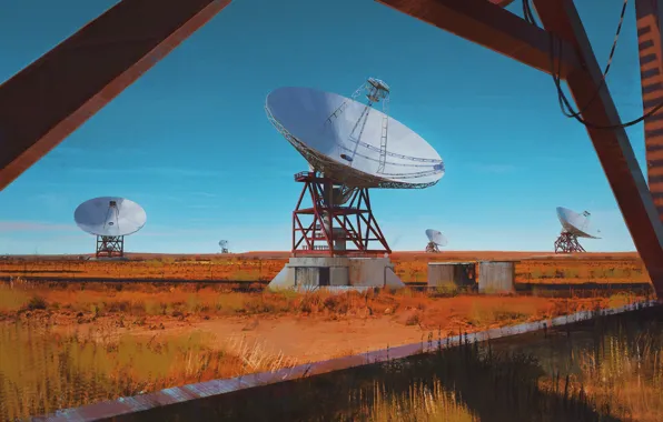 Небо, трава, ландшафт, антенны, Deep Space Network