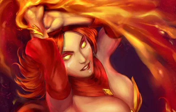 Девушка, огонь, арт, Slayer, Dota 2, Lina, JTmon