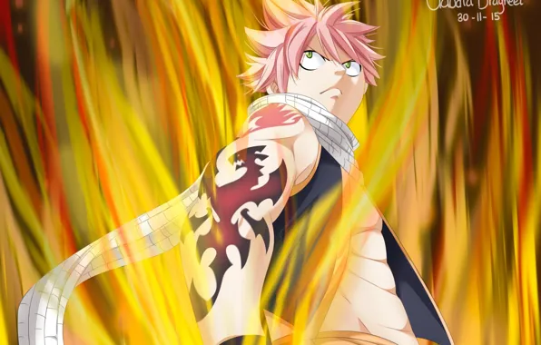 Огонь, пламя, тату, парень, Fairy Tail, Нацу Драгнил, Хвост феи