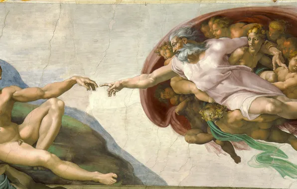 Картинка Michelangelo, Creation of Adam, Vatican, Religion, Sistine Chapel