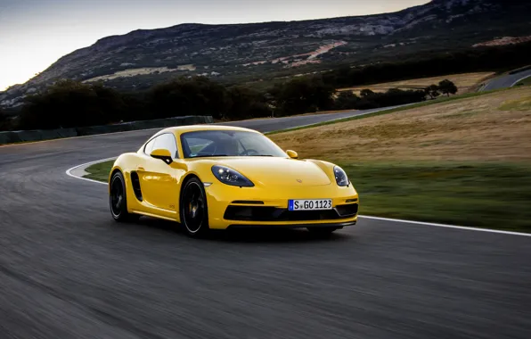 Пейзаж, жёлтый, движение, скорость, трасса, Porsche, поворот, 2017
